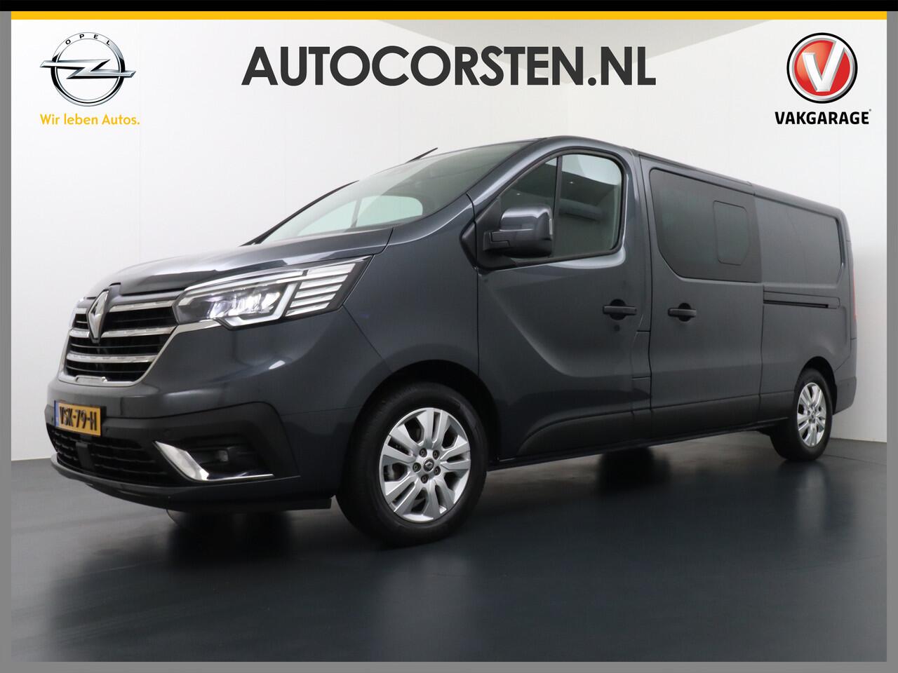 Renault TRAFIC 2.0dCi 170PK Automaat Dubbele Cabine L2H1 Luxury Edition Trekhaak 6 Persoons Ecc Apple Carlay Android Auto Navi Camera Stoelverwarming Cruise Control 2X Schuifdeur Keyless DAB Pdc Licht-/regensensor Led Sensor dodehoek Lmv 17″ Betonplex Vloer Lane Assist