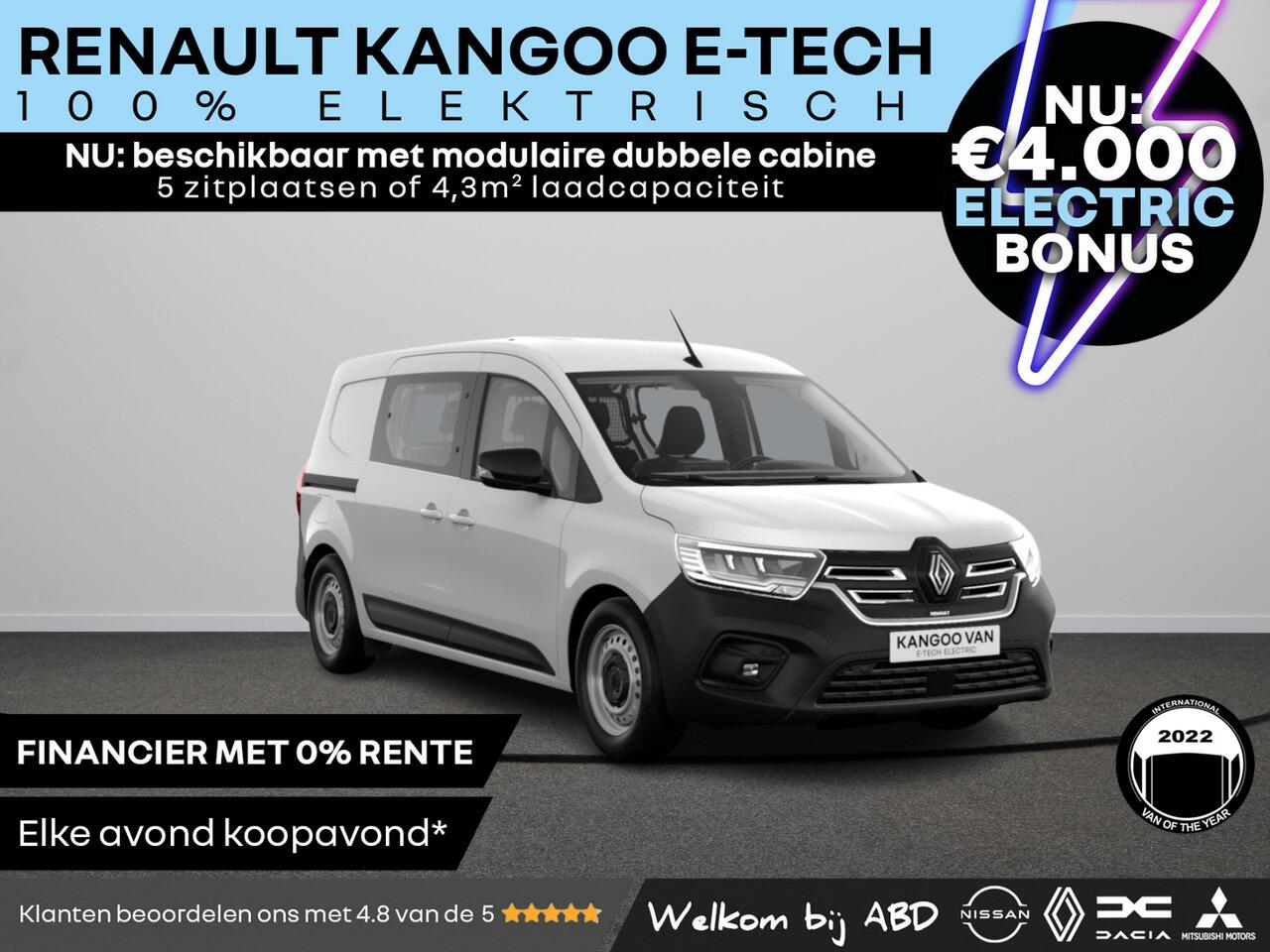 Renault KANGOO E-TECH Dubbele Cabine L2H1 44kWh 120 1AT Advance | Cruise control en snelheidsbegrenzer | Elektrisch bedienbare ramen (met sneltoets bestuurderszijde) | Elektronisch geregelde airconditioning